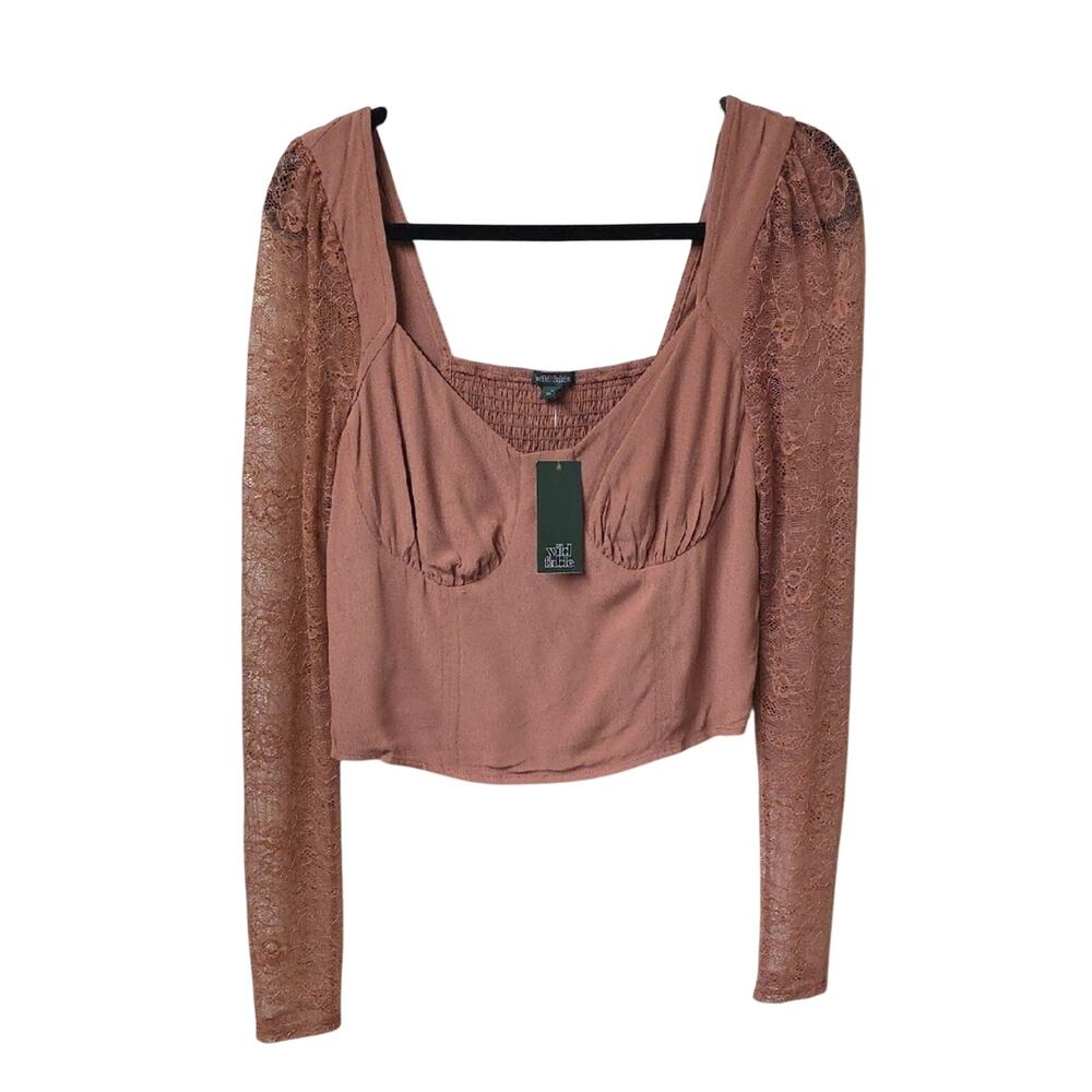 Wild Fable Brown Lace Sleeve Corset Bustier Crop Top Womens Size Medium NWT